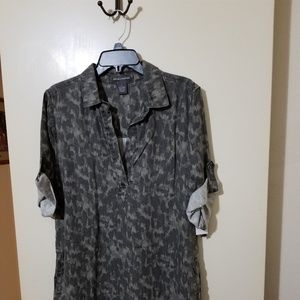 Printed denim shirt dress